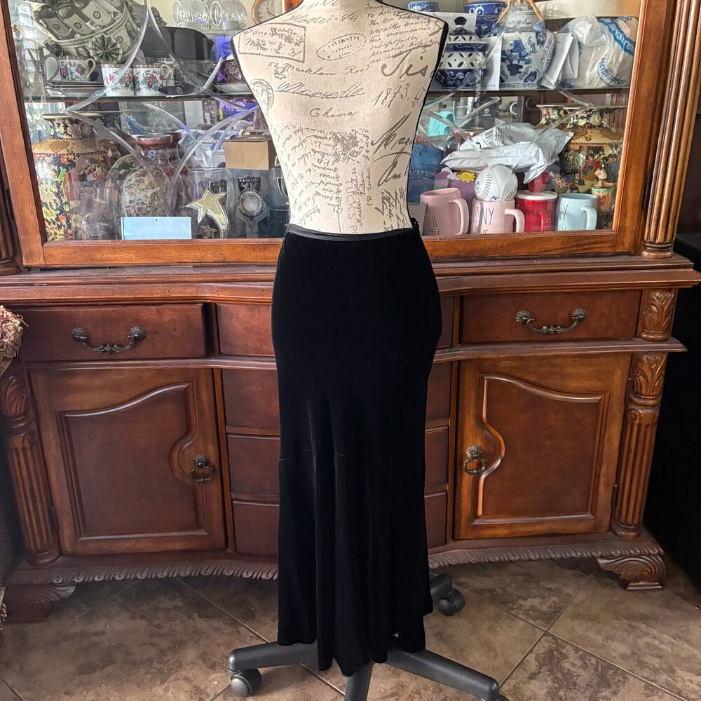 Lauren Ralph Lauren Maxi Skirt Womens 12P Petite Black Velvet Trumpet Silk